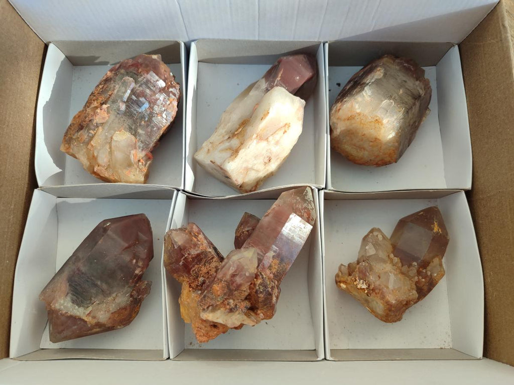 Natural Red Hematoid Quartz Crystals and Clusters x 6 From Karoi, Zimbabwe - Toprock Gemstones and Minerals 