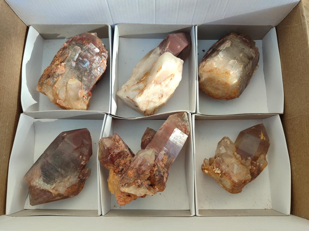 Natural Red Hematoid Quartz Crystals and Clusters x 6 From Karoi, Zimbabwe - Toprock Gemstones and Minerals 