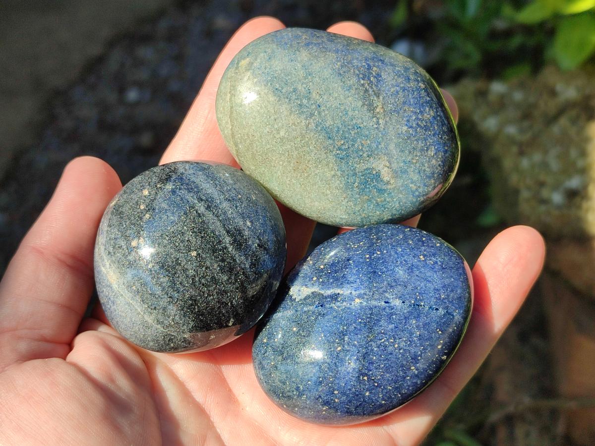 Polished Lazulite Galets x 24 From Madagascar - Toprock Gemstones and Minerals 