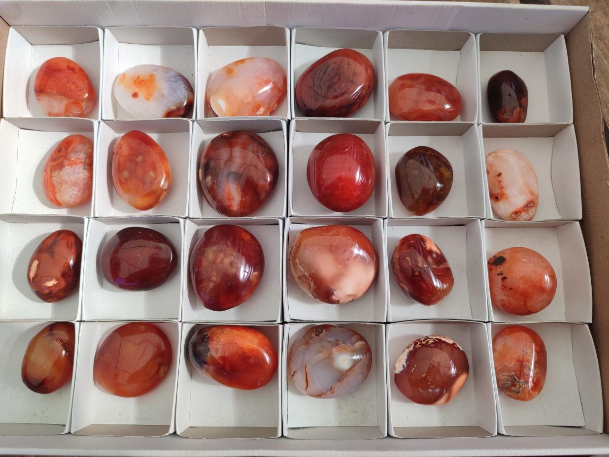 Polished Carnelian Agate Gemstone Galets x 24 From Madagascar - Toprock Gemstones and Minerals 