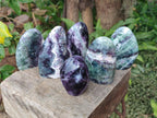 Polished Watermelon Fluorite Standing Display Pieces x 6 From Uis, Namibia - Toprock Gemstones and Minerals 