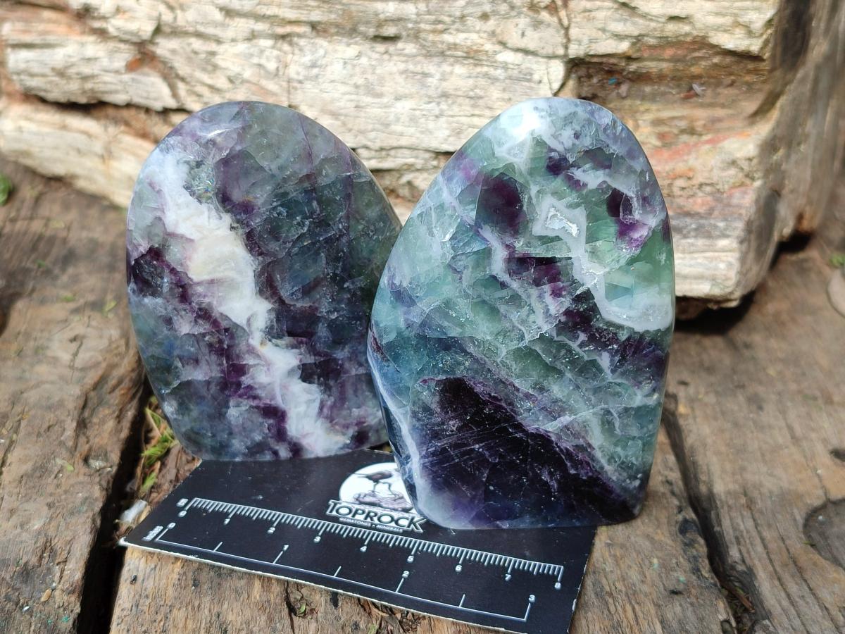 Polished Watermelon Fluorite Standing Display Pieces x 6 From Uis, Namibia - Toprock Gemstones and Minerals 