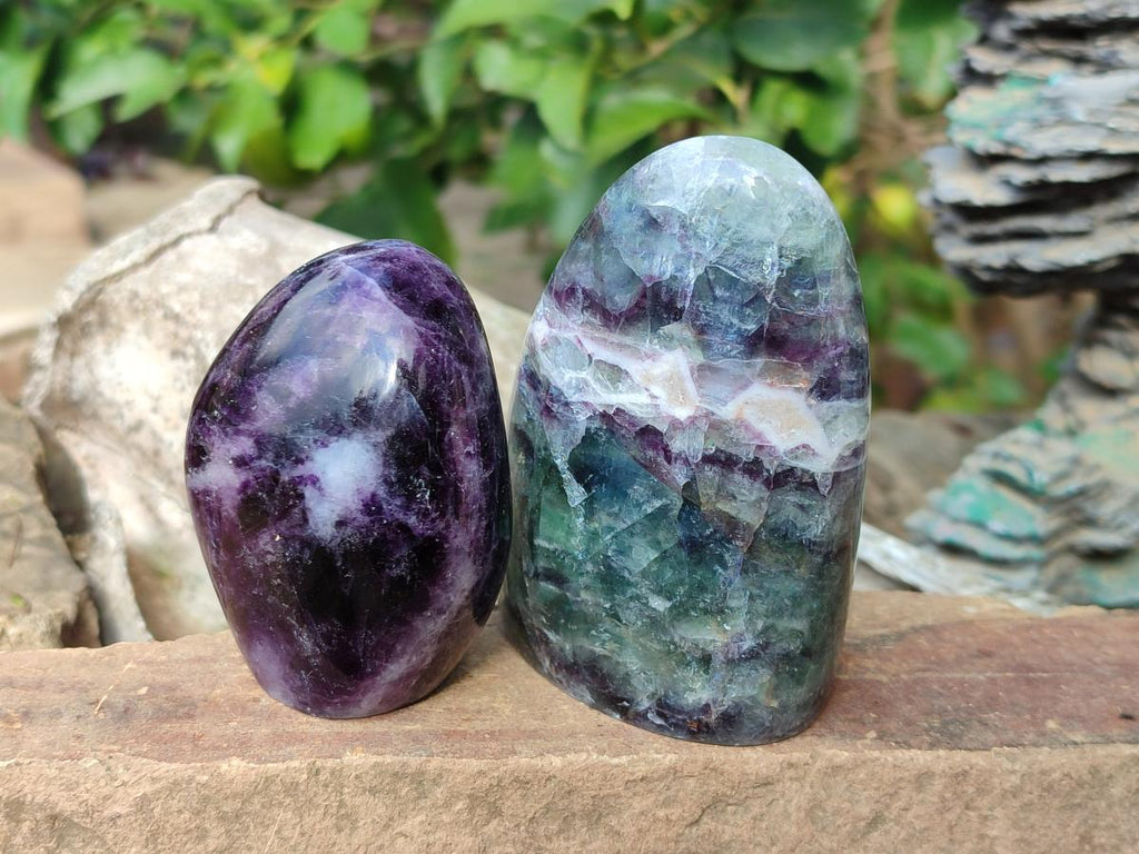 Polished Watermelon Fluorite Standing Display Pieces x 6 From Uis, Namibia - Toprock Gemstones and Minerals 