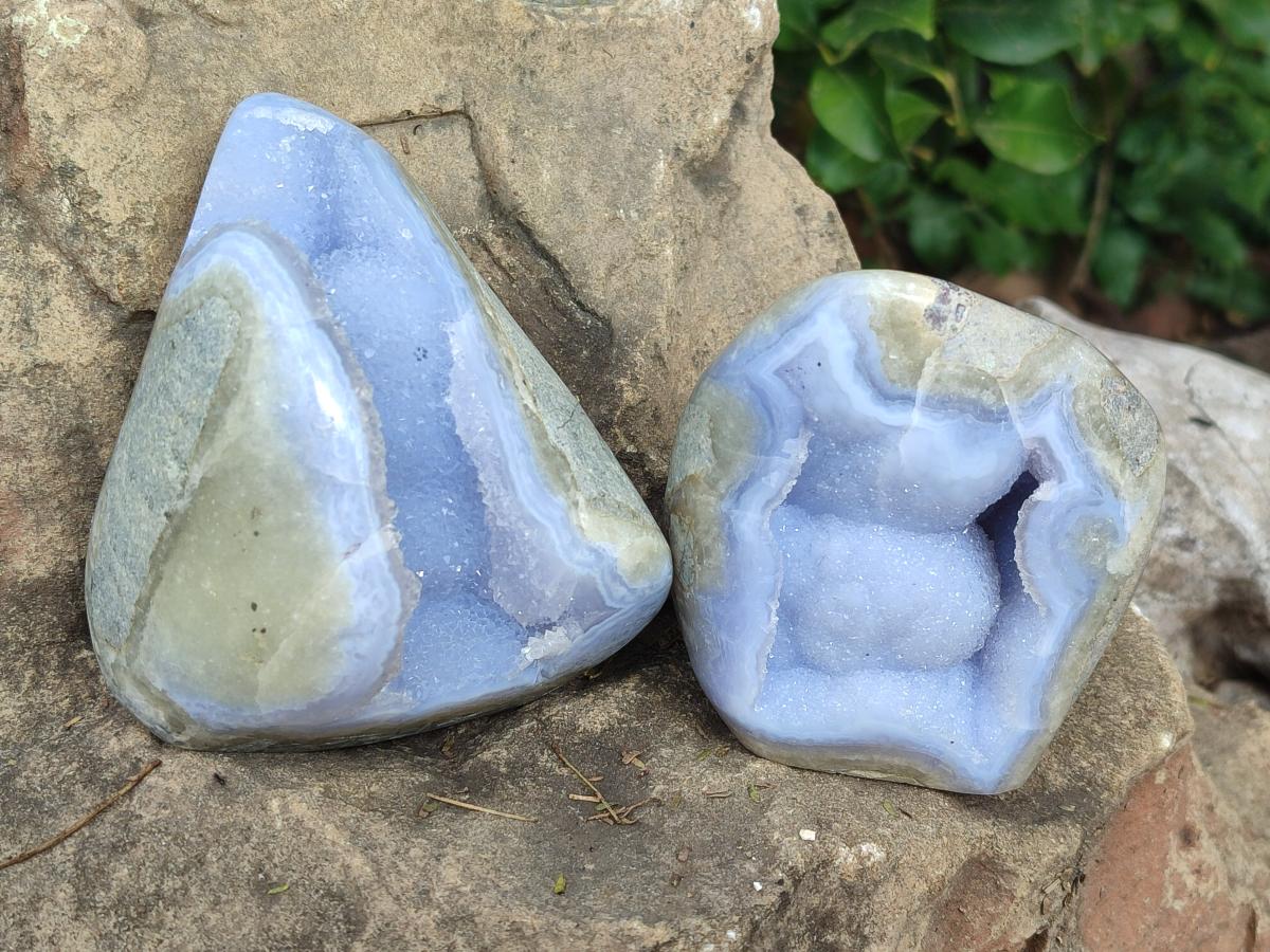 Polished Blue Lace Agate Standing Display Pieces x 2 From Nsanje, Malawi - Toprock Gemstones and Minerals 