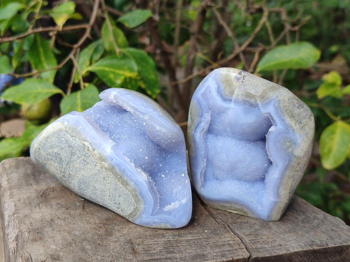 Polished Blue Lace Agate Standing Display Pieces x 2 From Nsanje, Malawi - Toprock Gemstones and Minerals 