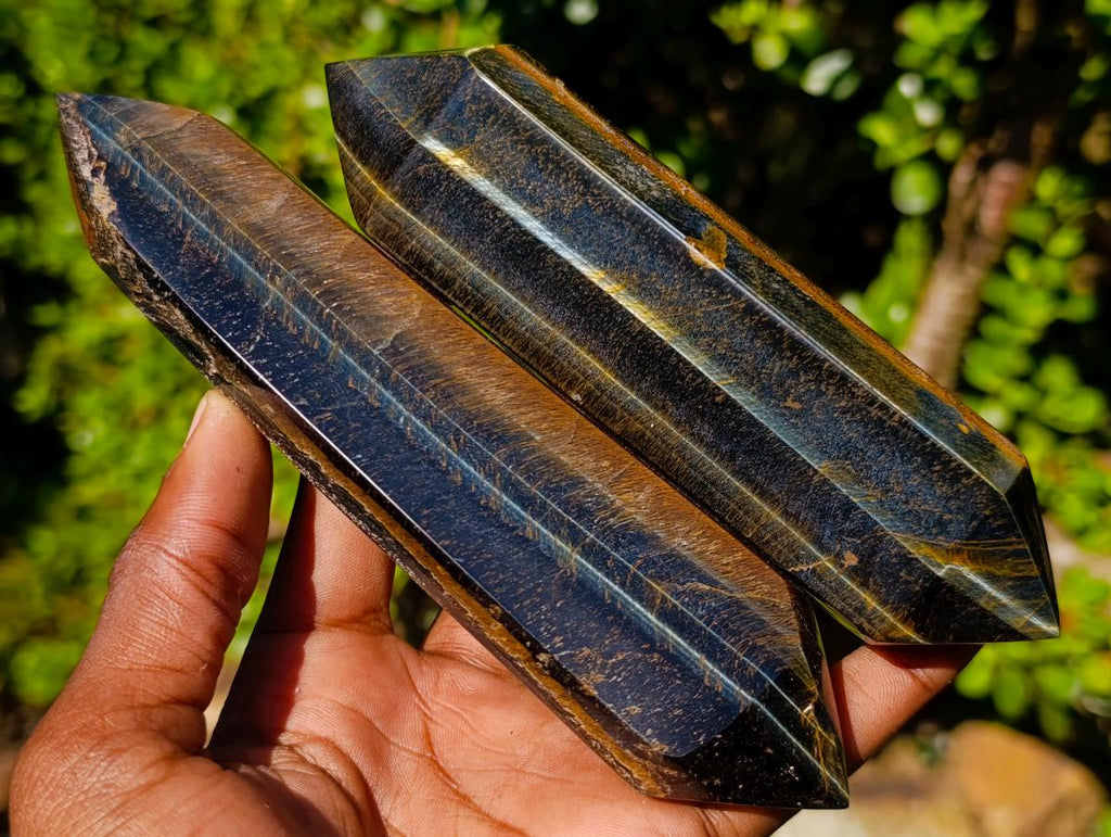 Polished Large Double Terminated Golden Tigers Eye Crystals x 6 From Prieska, South Africa - Toprock Gemstones and Minerals 