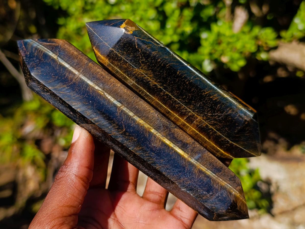 Polished Large Double Terminated Golden Tigers Eye Crystals x 6 From Prieska, South Africa - Toprock Gemstones and Minerals 