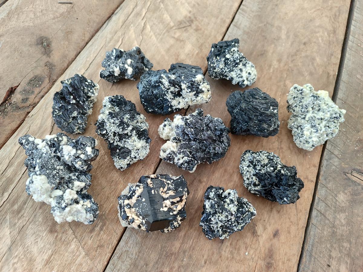 Natural Schorl Black Tourmaline Specimens with Muscovite Mica and Orthoclase x 12 From Erongo, Namibia