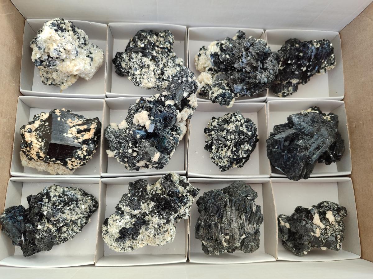 Natural Schorl Black Tourmaline Specimens with Muscovite Mica and Orthoclase x 12 From Erongo, Namibia