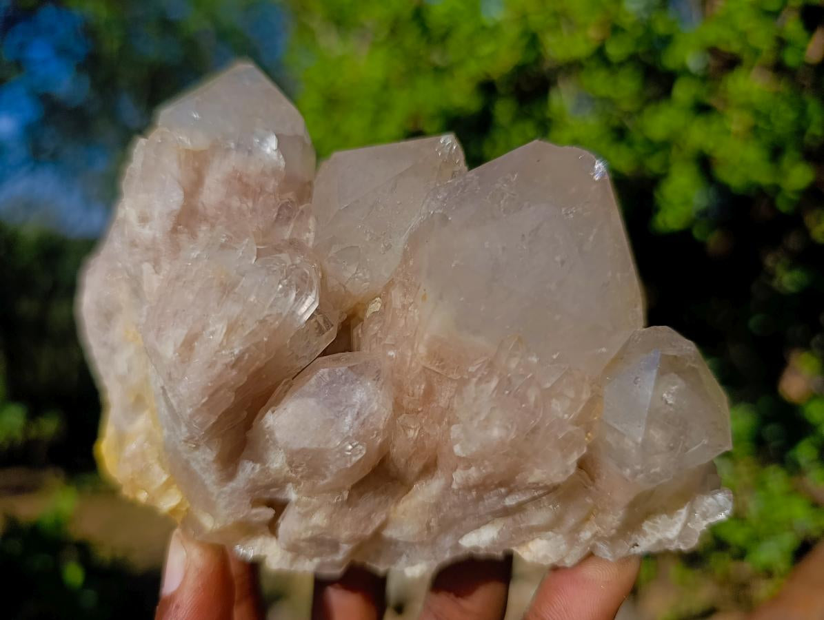 Natural Cascading White Phantom Smokey Luena Quartz Clusters x 3 From Luena, Congo - Toprock Gemstones and Minerals 