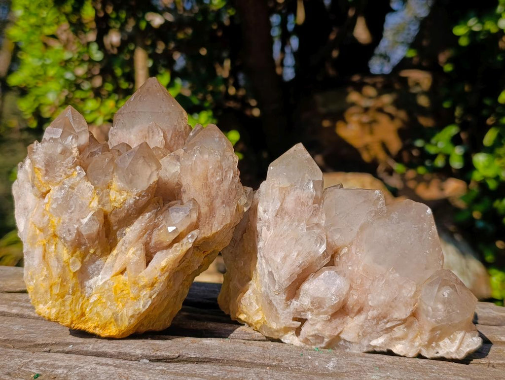Natural Cascading White Phantom Smokey Luena Quartz Clusters x 3 From Luena, Congo - Toprock Gemstones and Minerals 