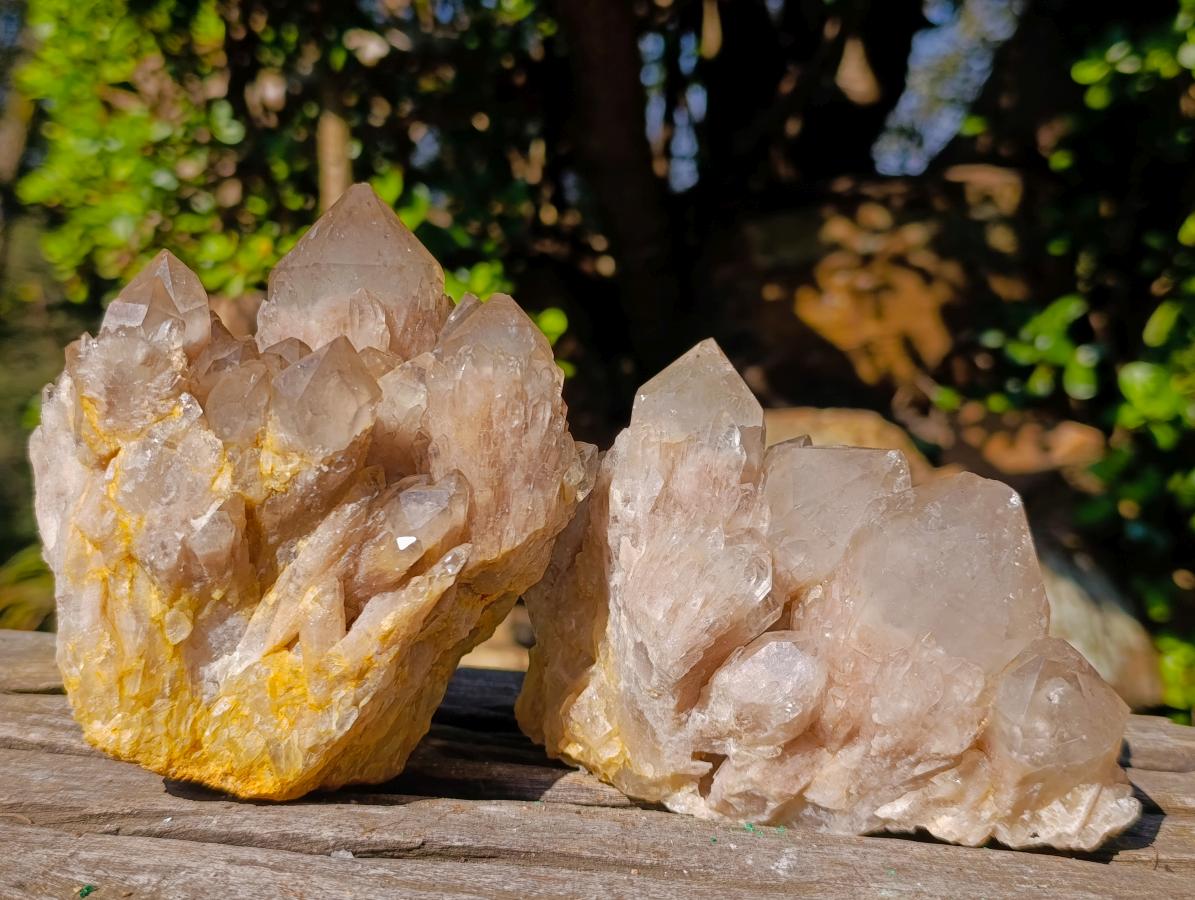 Natural Cascading White Phantom Smokey Luena Quartz Clusters x 3 From Luena, Congo - Toprock Gemstones and Minerals 