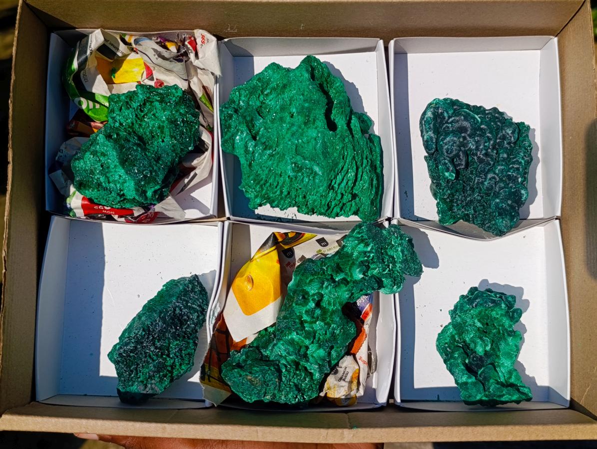 Natural Silky Malachite Specimens x 6 From Kasompe, Congo - Toprock Gemstones and Minerals 
