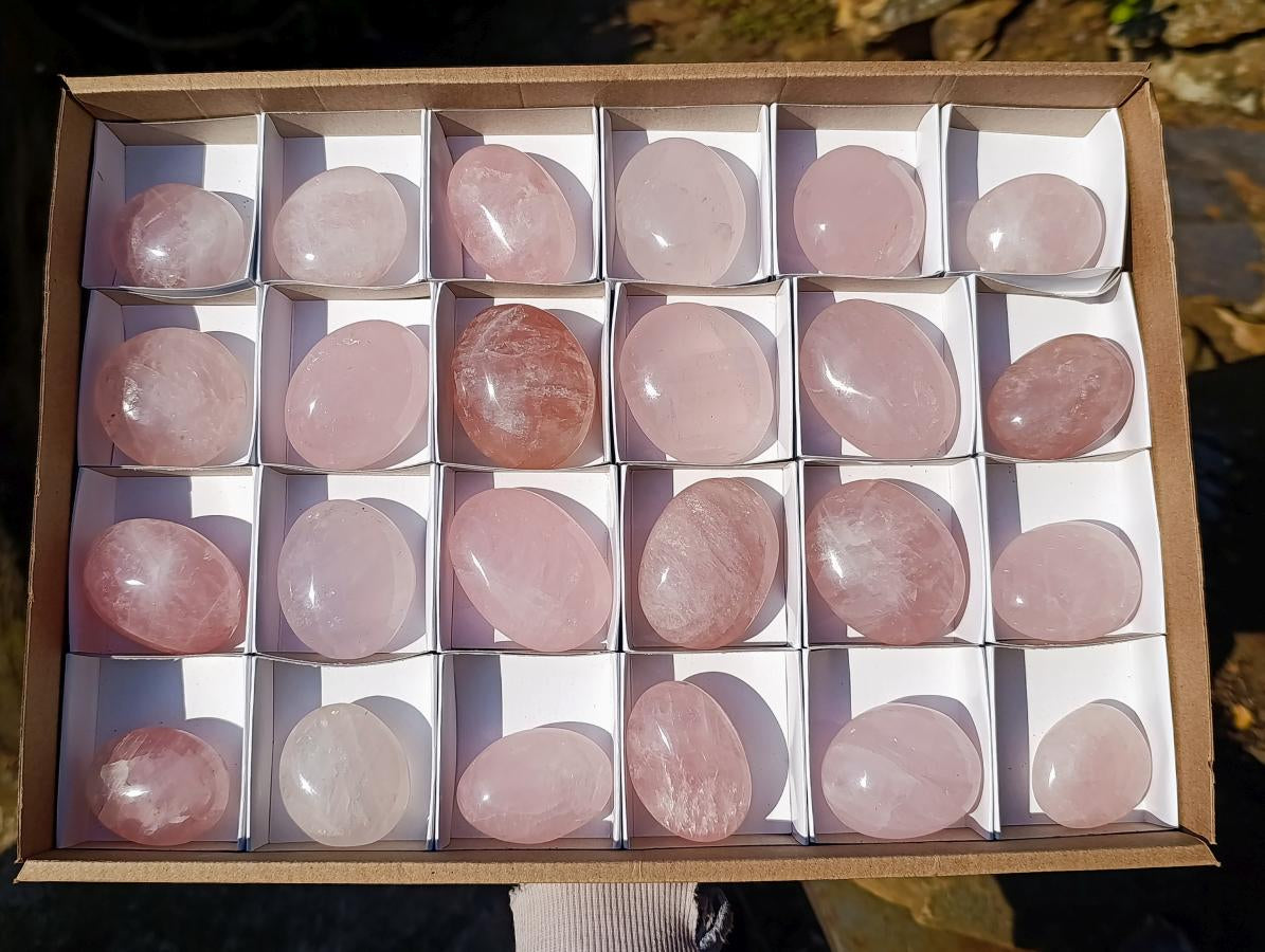 Polished Gemmy Rose Quartz Palm Stone x 24 From Madagascar - Toprock Gemstones and Minerals 