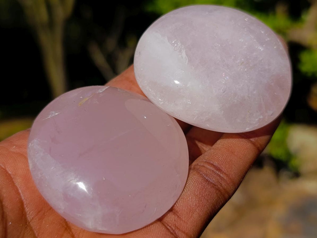 Polished Gemmy Rose Quartz Palm Stone x 24 From Madagascar - Toprock Gemstones and Minerals 