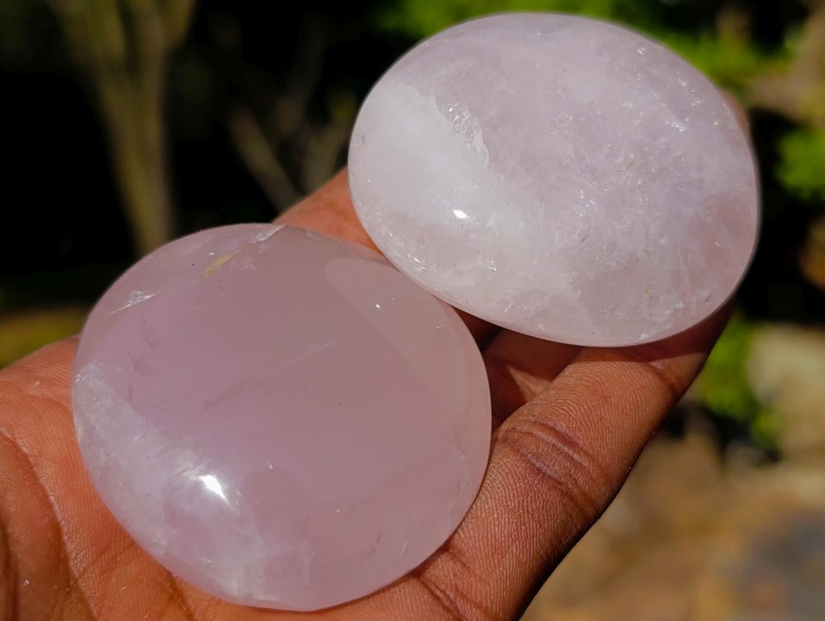 Polished Gemmy Rose Quartz Palm Stone x 24 From Madagascar - Toprock Gemstones and Minerals 