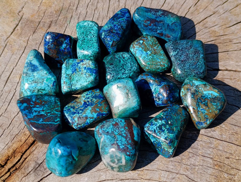 Polished Shattuckite Free Forms with Chrysocolla Azurite and Malachite x 35 From Congo - Toprock Gemstones and Minerals 