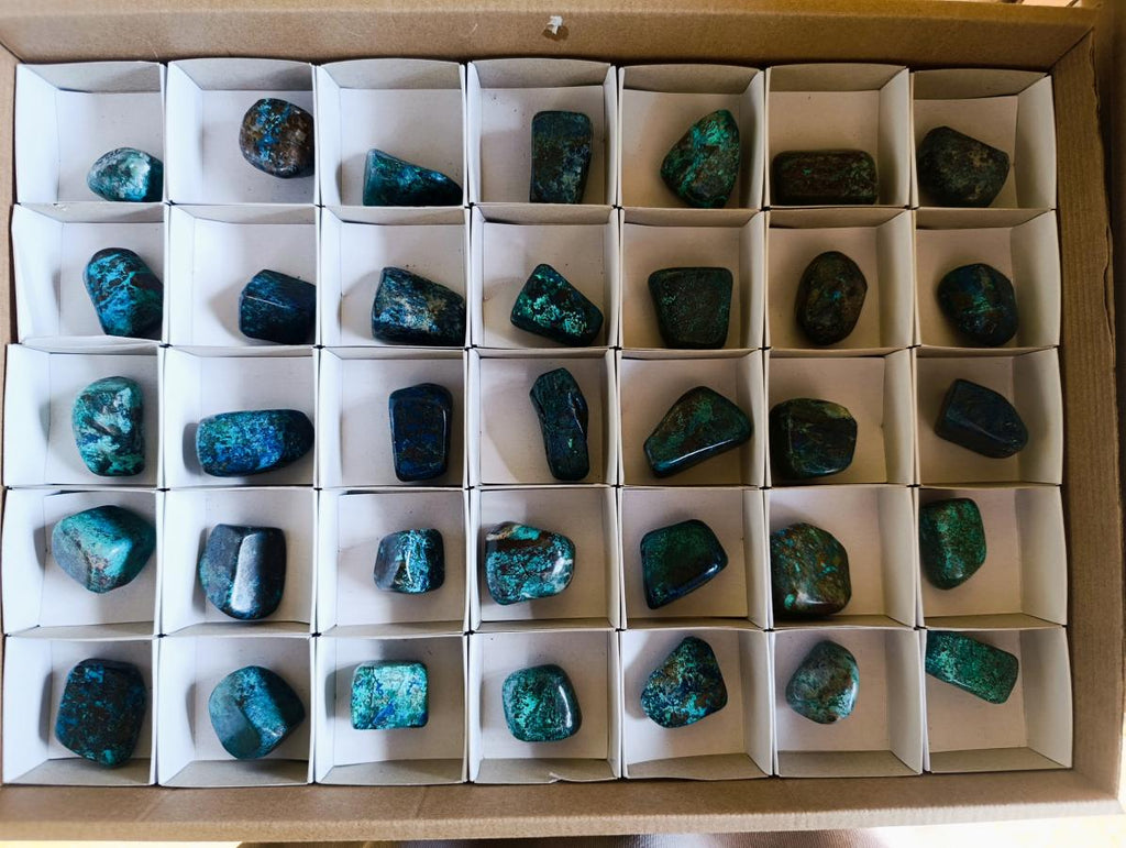 Polished Shattuckite Free Forms with Chrysocolla Azurite and Malachite x 35 From Congo - Toprock Gemstones and Minerals 