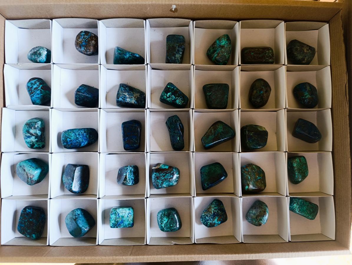 Polished Shattuckite Free Forms with Chrysocolla Azurite and Malachite x 35 From Congo - Toprock Gemstones and Minerals 