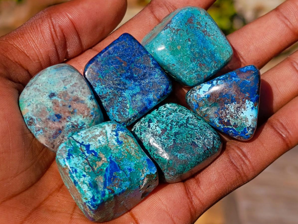 Polished Shattuckite Free Forms with Chrysocolla Azurite and Malachite x 35 From Congo - Toprock Gemstones and Minerals 