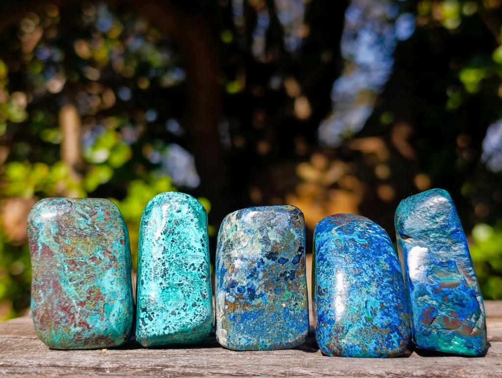 Polished Shattuckite Free Forms with Chrysocolla Azurite and Malachite x 35 From Congo - Toprock Gemstones and Minerals 
