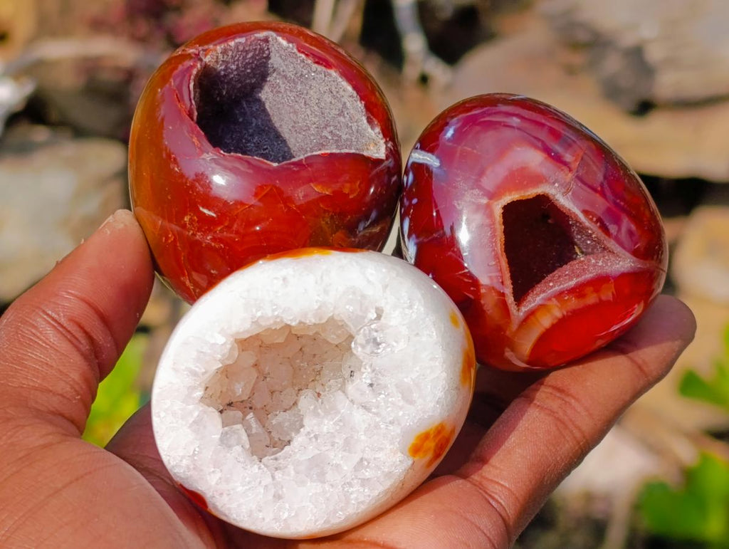 Polished Carnelian Agate Gemstone Geode Free Forms x 12 From Madagascar