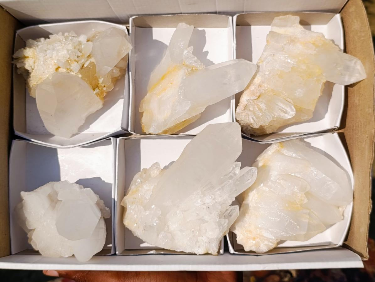 Natural Clear Quartz Clusters x 6 From Madagascar - Toprock Gemstones and Minerals 