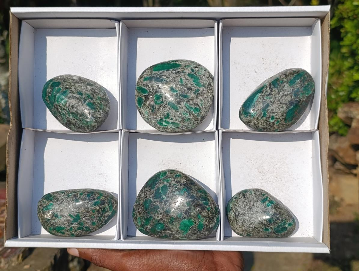 Polished Emerald Mica 'Mutokolite' Free Forms x 6 From Mutoko, Zimbabwe - Toprock Gemstones and Minerals 