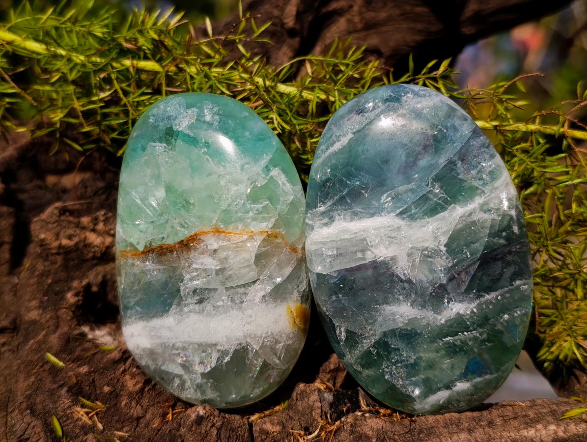 Polished Large Watermelon Fluorite Palm Stones x 12 From Uis, Namibia - Toprock Gemstones and Minerals 
