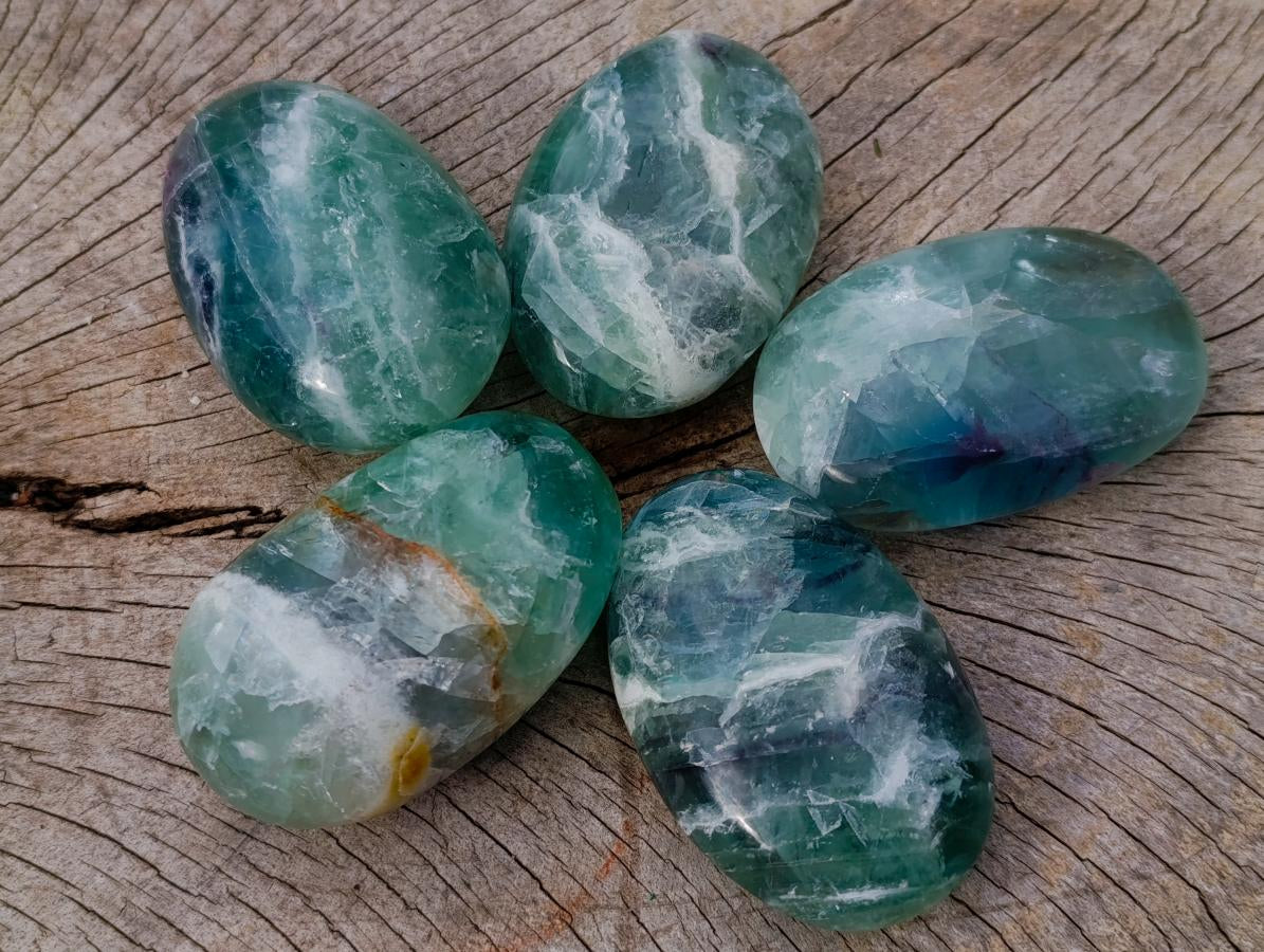 Polished Large Watermelon Fluorite Palm Stones x 12 From Uis, Namibia - Toprock Gemstones and Minerals 