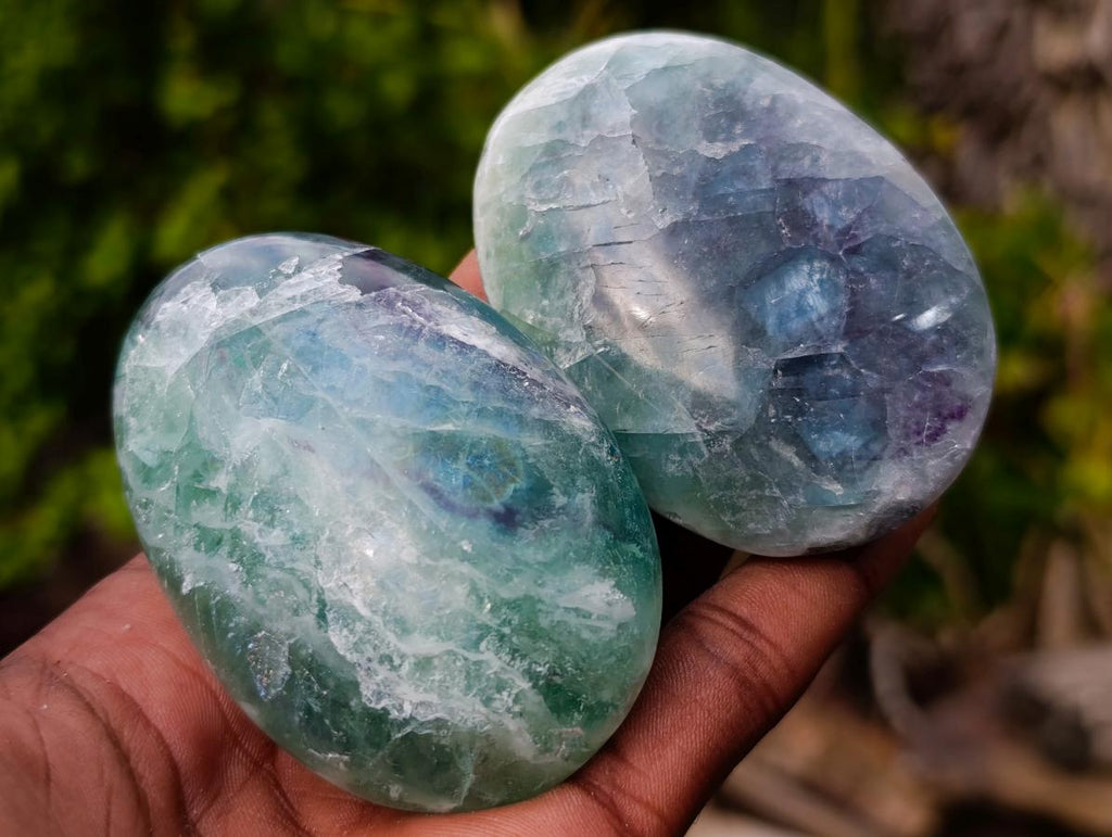 Polished Large Watermelon Fluorite Palm Stones x 12 From Uis, Namibia - Toprock Gemstones and Minerals 