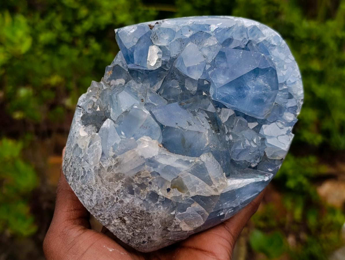 Polished Blue Celestite Standing Display Pieces x 2 From Sakoany, Madagascar - Toprock Gemstones and Minerals 