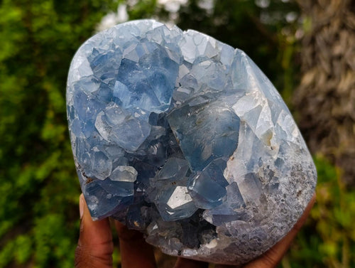 Polished Blue Celestite Standing Display Pieces x 2 From Sakoany, Madagascar - Toprock Gemstones and Minerals 