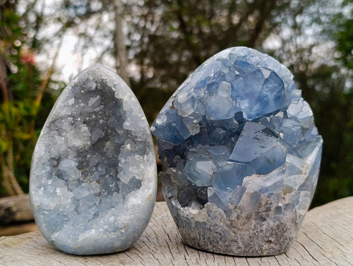 Polished Blue Celestite Standing Display Pieces x 2 From Sakoany, Madagascar - Toprock Gemstones and Minerals 