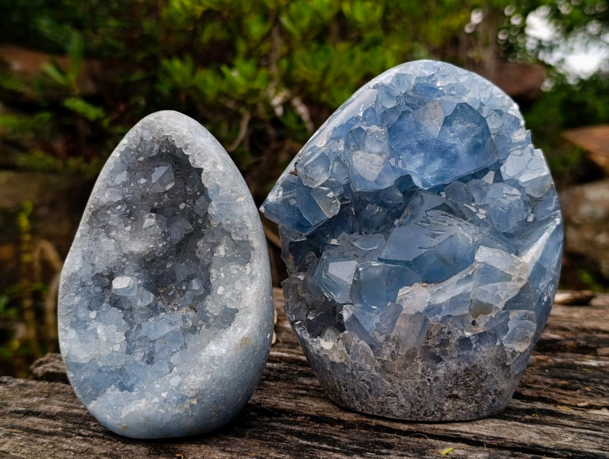 Polished Blue Celestite Standing Display Pieces x 2 From Sakoany, Madagascar - Toprock Gemstones and Minerals 