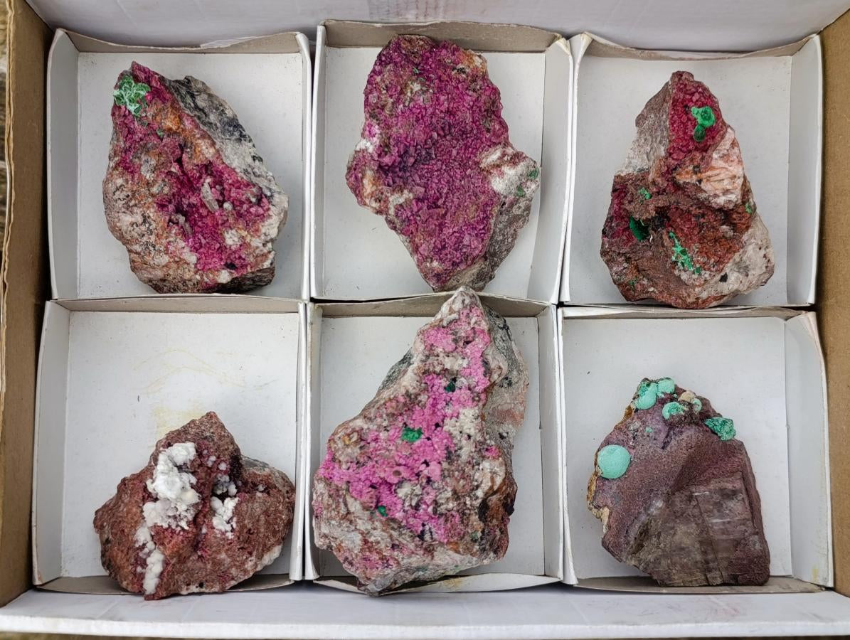 Natural Salrose Cobaltoan Dolomite Specimens with Malachite and Kaolinite x 6 From Kakanda, Congo - Toprock Gemstones and Minerals 