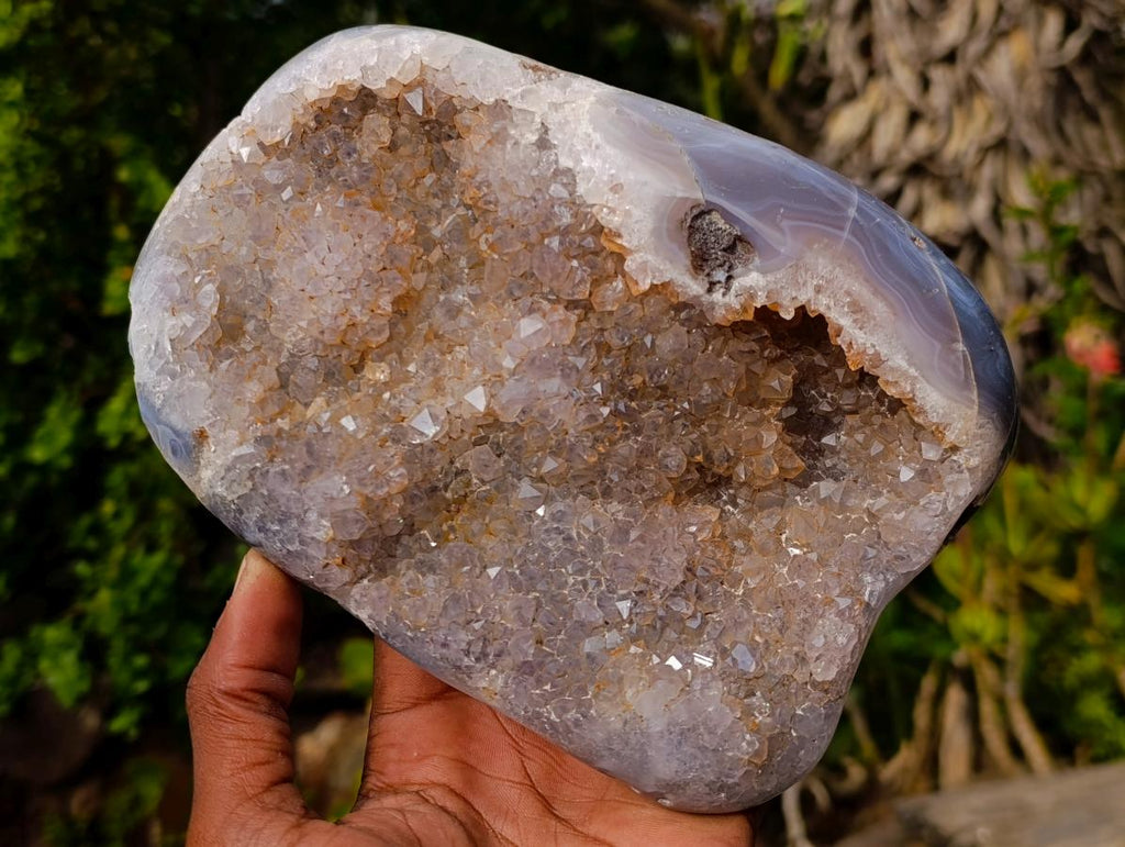 Polished Banded Agate with Crystalline Geodes x 2 From Maintirano, Madagascar