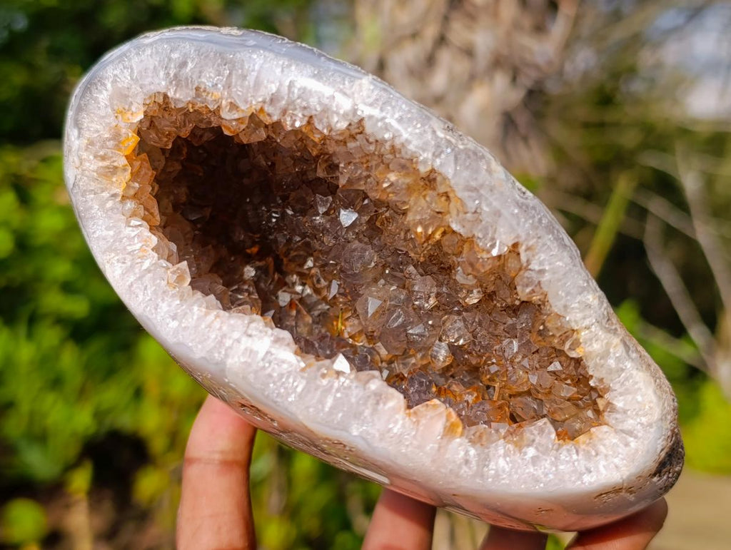 Polished Banded Agate with Crystalline Geodes x 2 From Maintirano, Madagascar