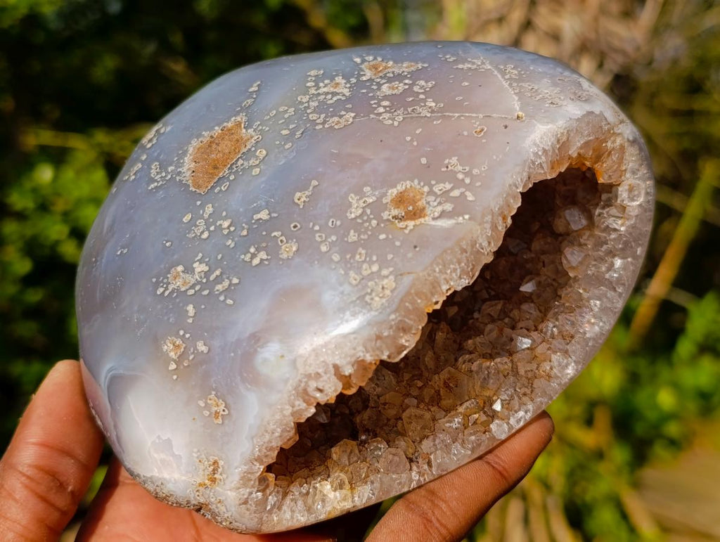 Polished Banded Agate with Crystalline Geodes x 2 From Maintirano, Madagascar