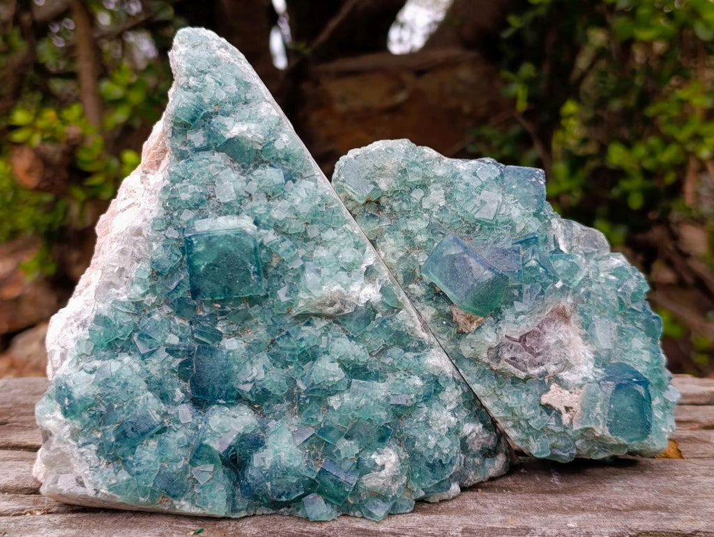 Natural Green Cubic Fluorite Specimens x 2 From Mandrosonoro, Madagascar