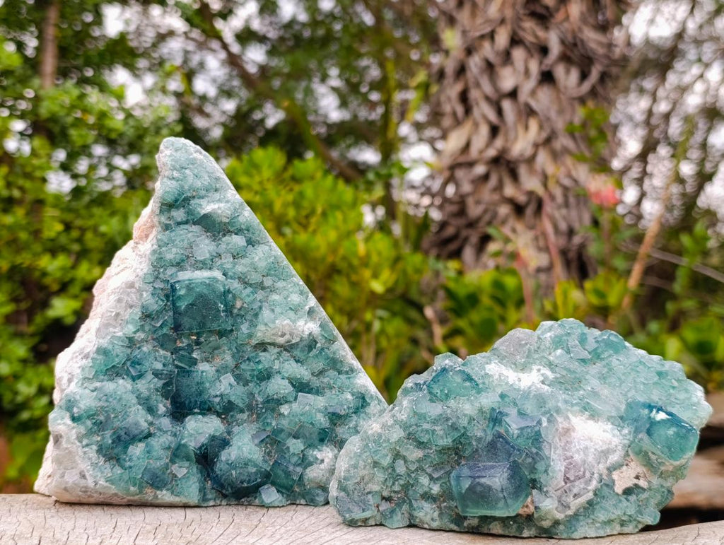 Natural Green Cubic Fluorite Specimens x 2 From Mandrosonoro, Madagascar