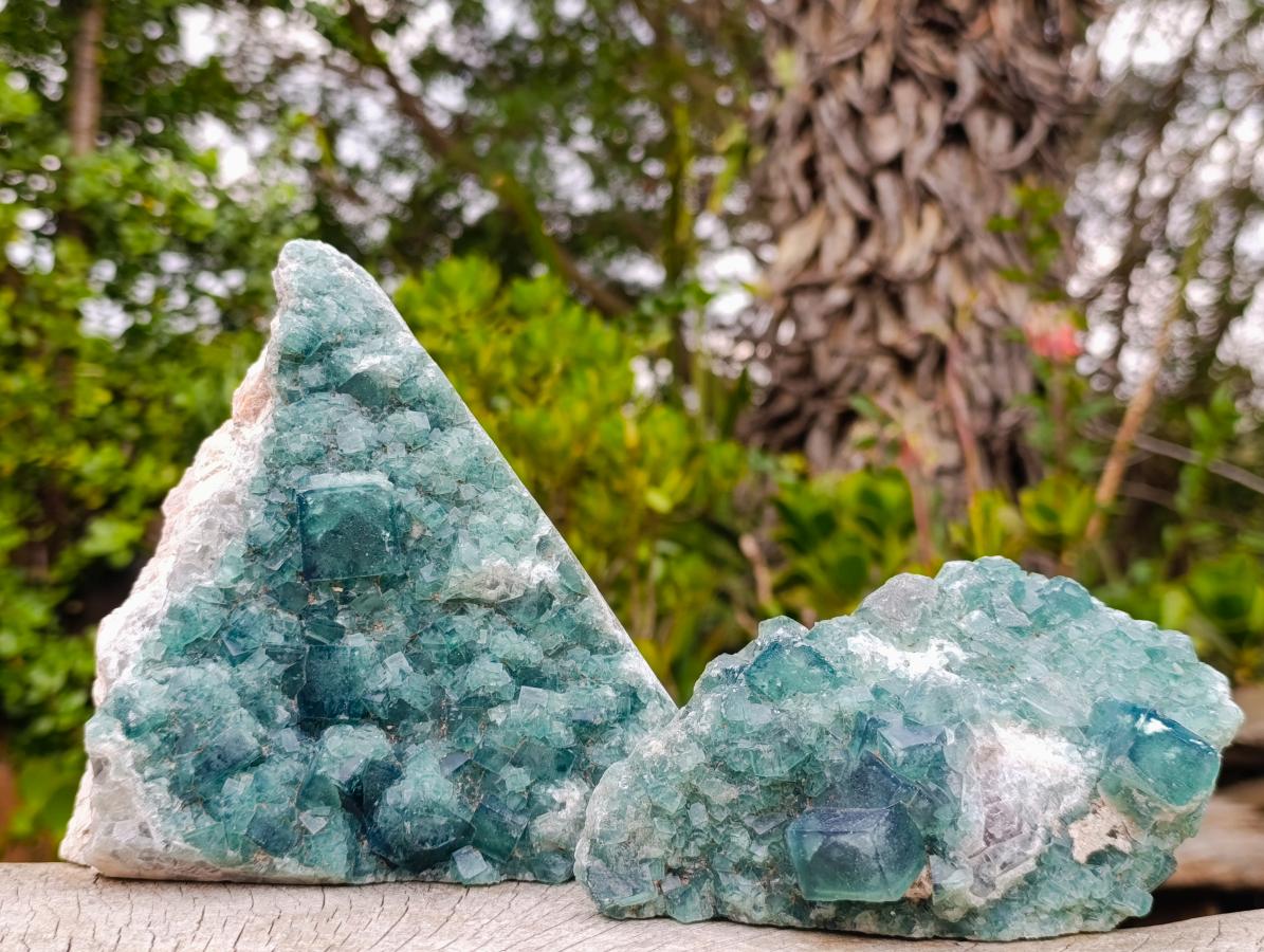 Natural Green Cubic Fluorite Specimens x 2 From Mandrosonoro, Madagascar