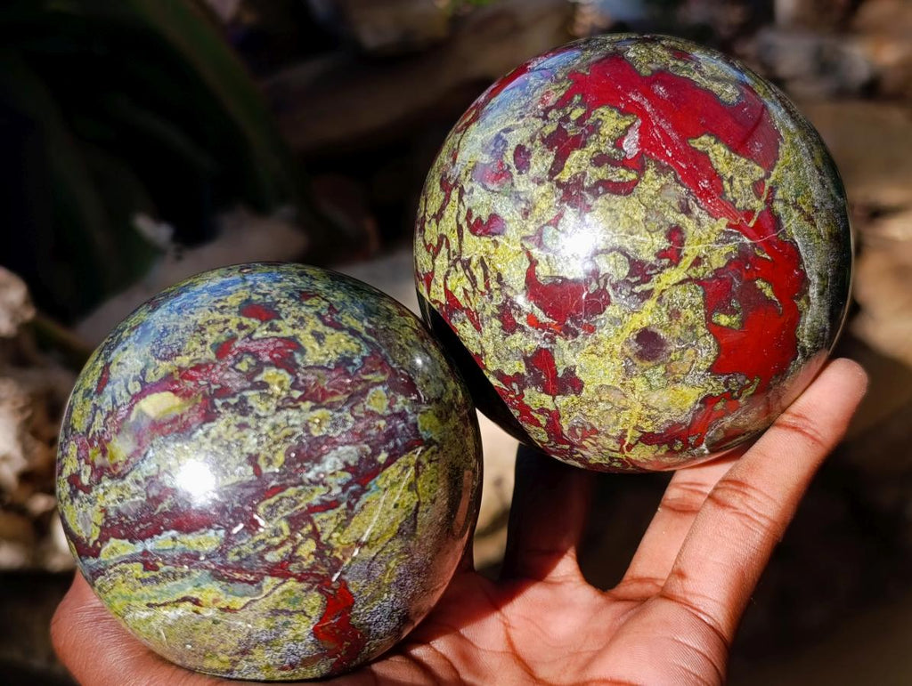 Polished Large Bastite Dragonsblood Stone Spheres x 2 From Tshipise, South Africa - Toprock Gemstones and Minerals 