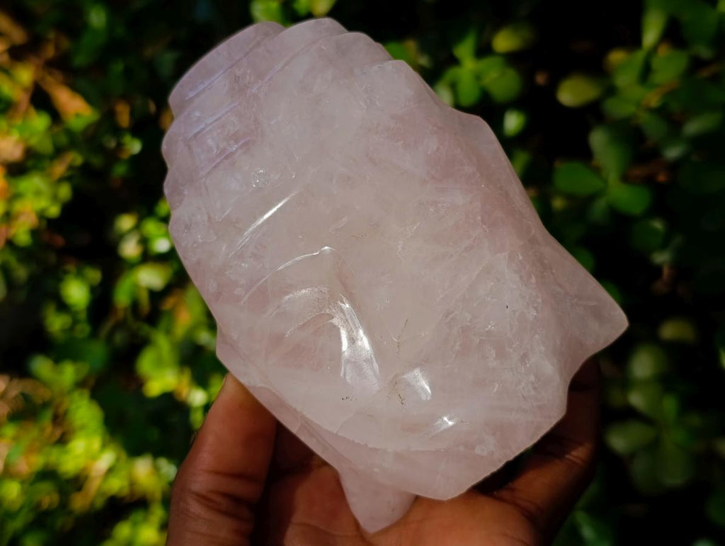 Polished Buddha Head Rose Quartz Carving x 3 From Madagascar - Toprock Gemstones and Minerals 