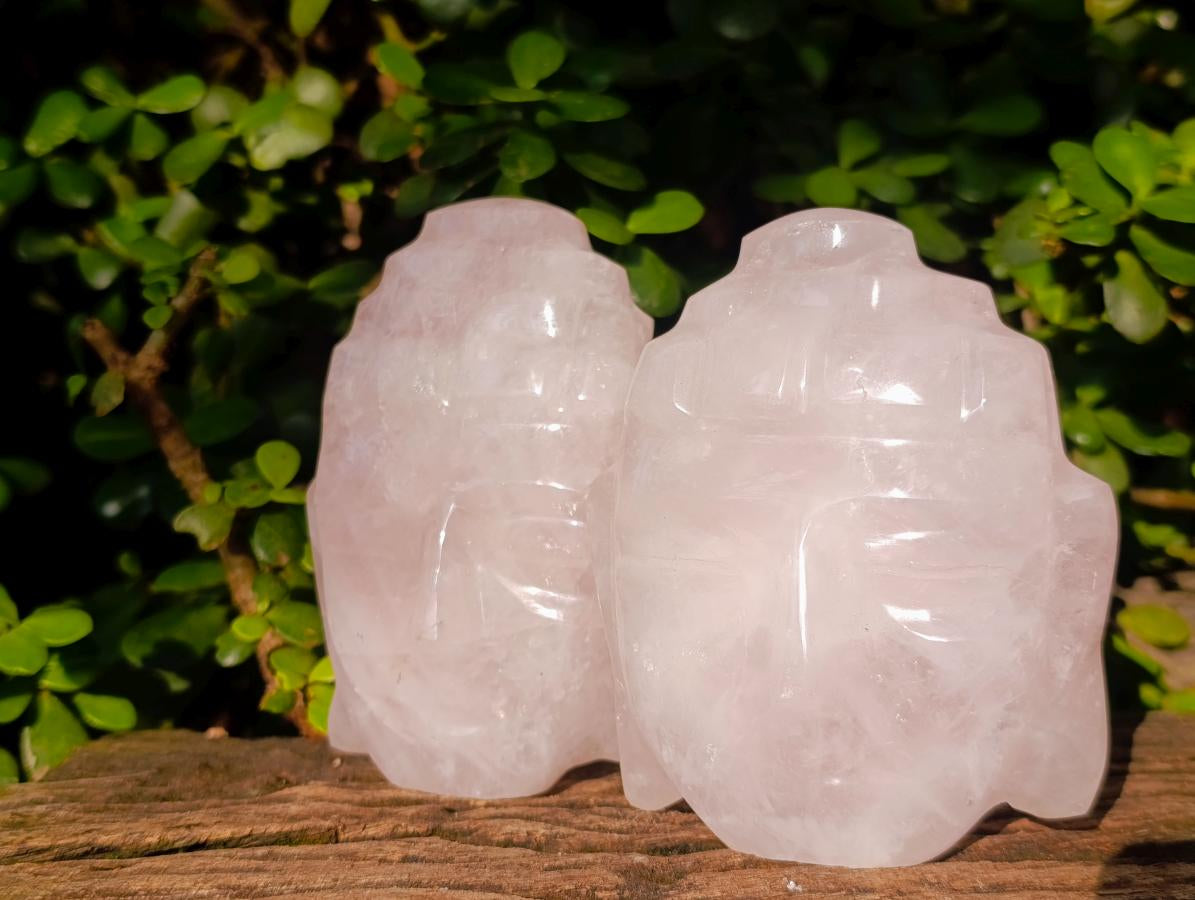 Polished Buddha Head Rose Quartz Carving x 3 From Madagascar - Toprock Gemstones and Minerals 