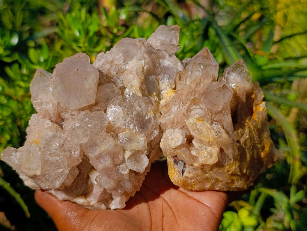 Natural Cascading White Phantom Smokey Luena Quartz Clusters x 2 From Luena, Congo - Toprock Gemstones and Minerals 