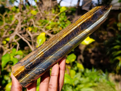 Polished Large Double Terminated Golden Tigers Eye Crystals x 2 From Prieska, South Africa - Toprock Gemstones and Minerals 
