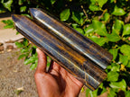 Polished Large Double Terminated Golden Tigers Eye Crystals x 2 From Prieska, South Africa - Toprock Gemstones and Minerals 