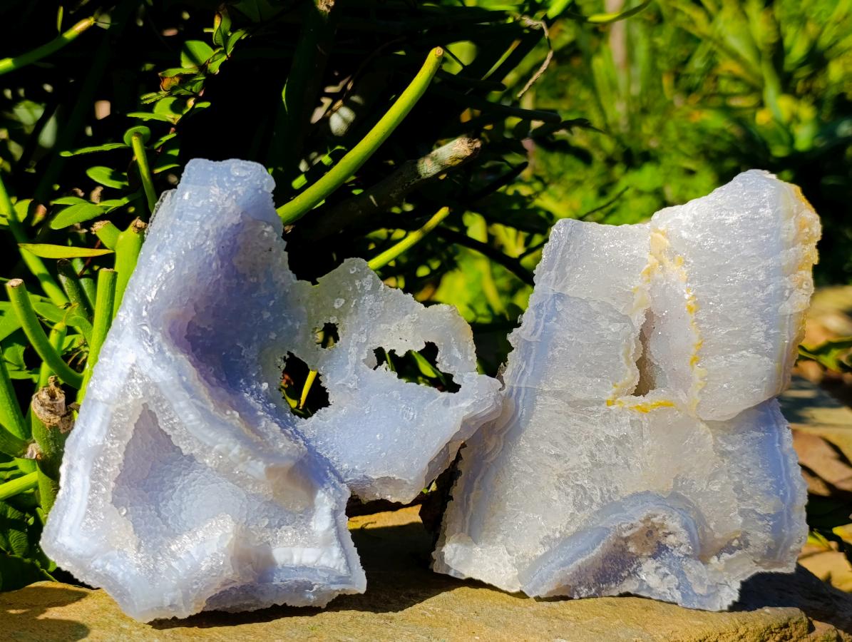 Natural Etched Blue Chalcedony Specimens x 2 From Nsanje, Malawi - Toprock Gemstones and Minerals 