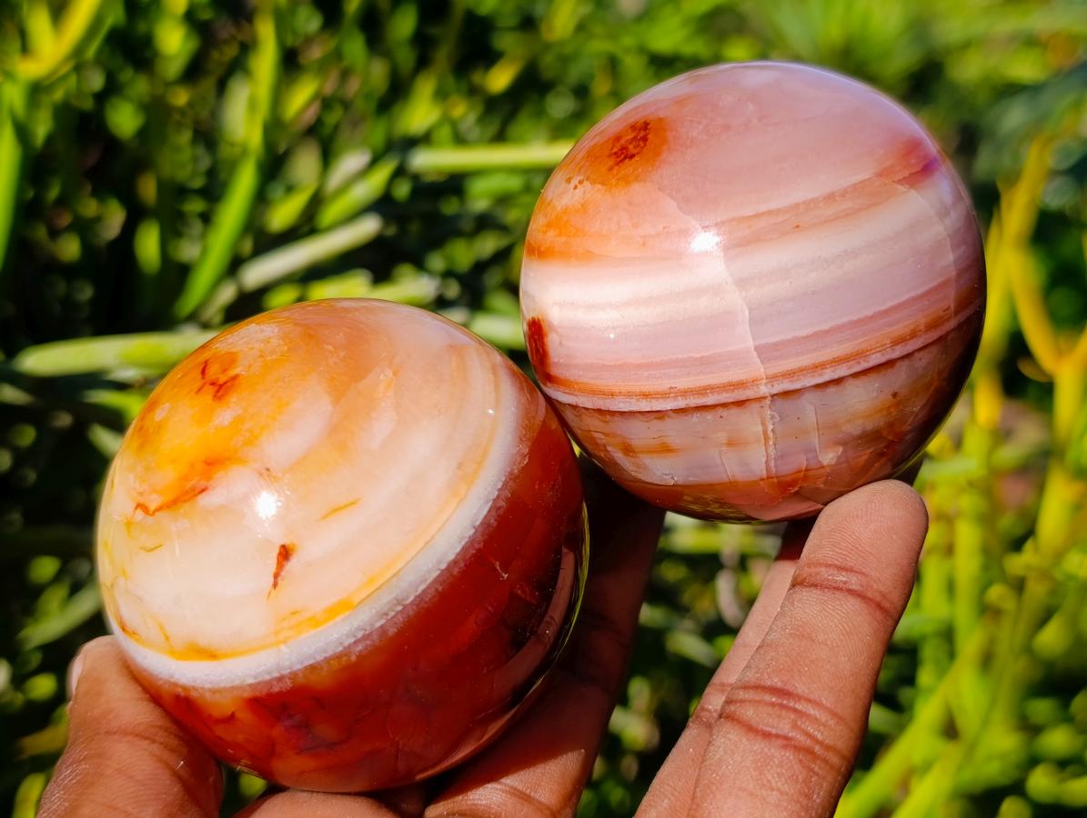 Polished Carnelian Agate Gemstone Spheres x 4 From Madagascar - Toprock Gemstones and Minerals 